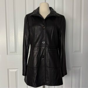 Kenneth Cole Black Leather Blazer Jacket Classic Tailored Style